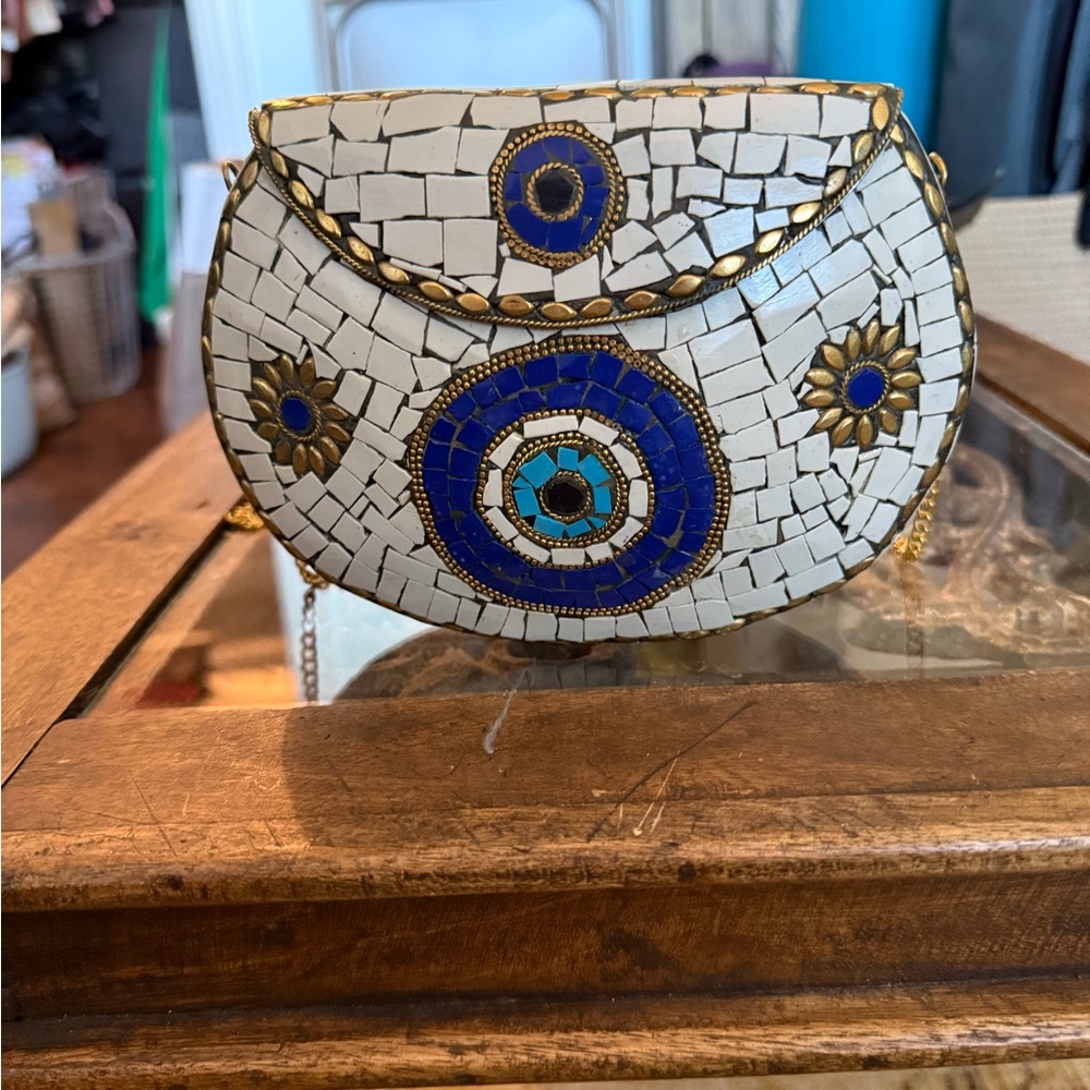 Mosaic Clutch with Blue and Gold Accents